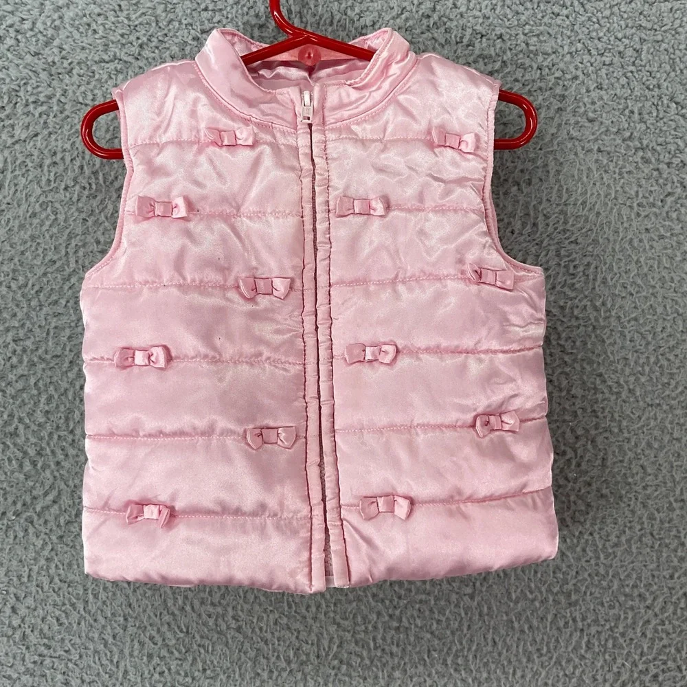 Gymboree Puffer Vest Kids Size 2T 3T Pink Satin Bow Quilted Sleeveless